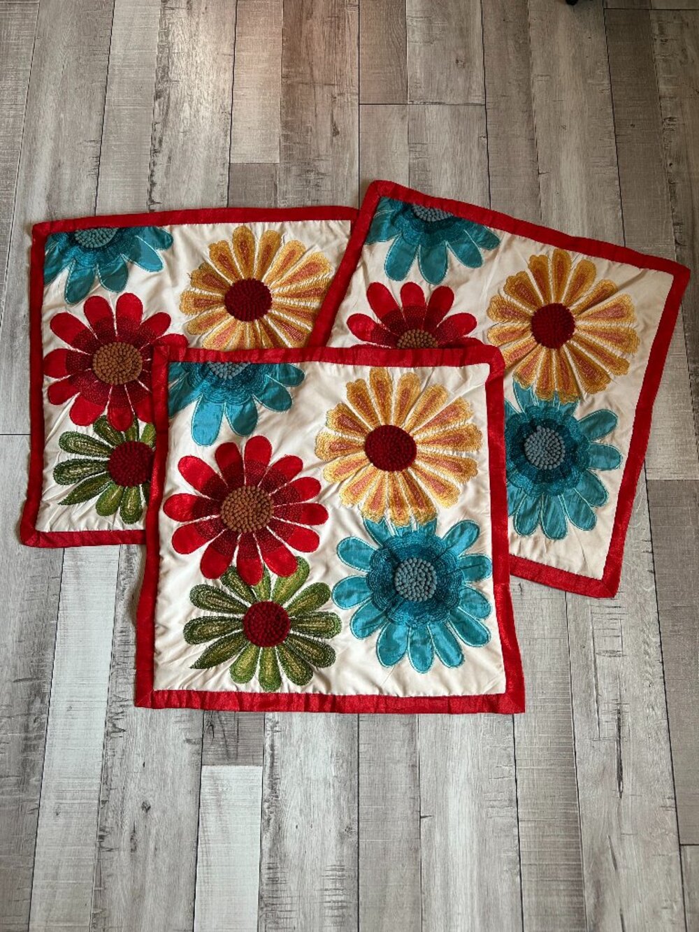 Set of 3 Pier 1 Imports Embroidered Floral Pillow Covers